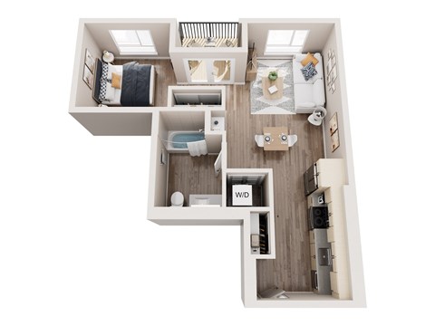 Floor plan for studio, 1 bath, 645 sqft